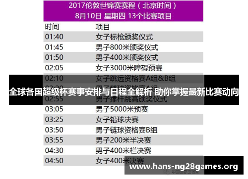 全球各国超级杯赛事安排与日程全解析 助你掌握最新比赛动向